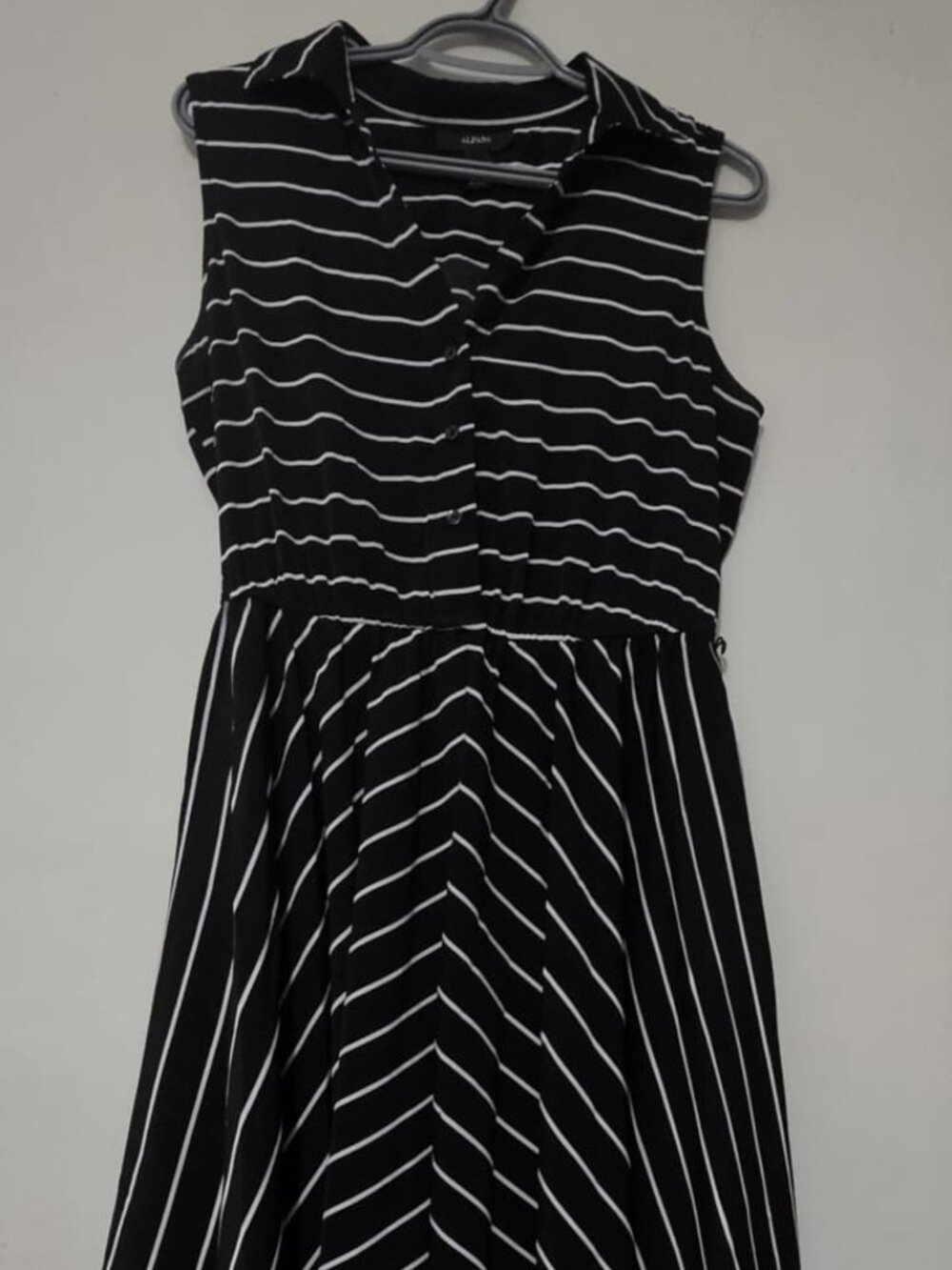 Alfani Sleeveless Black and White Striped Midi Shirtdress